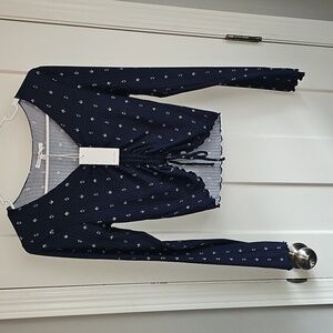 Antistar womens sz medium nwts long sleeve cinch up front top. Navy Blue!!